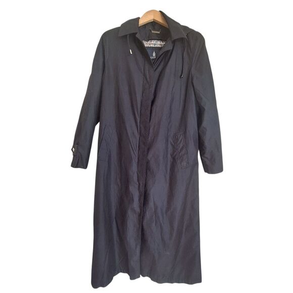 London Fog Black Maxi Trench Coat Lined With Detachable Hood + Zip Out Warmer 8 - Picture 1 of 14